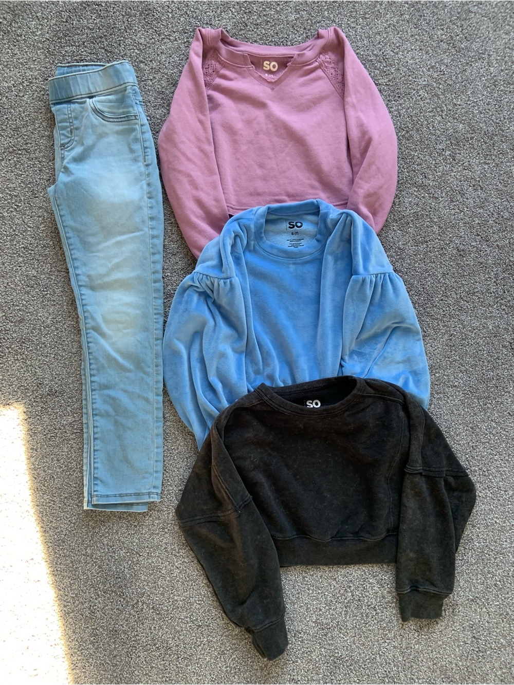 SO Girls' Pink, Blue & Black Sweatshirt Trio